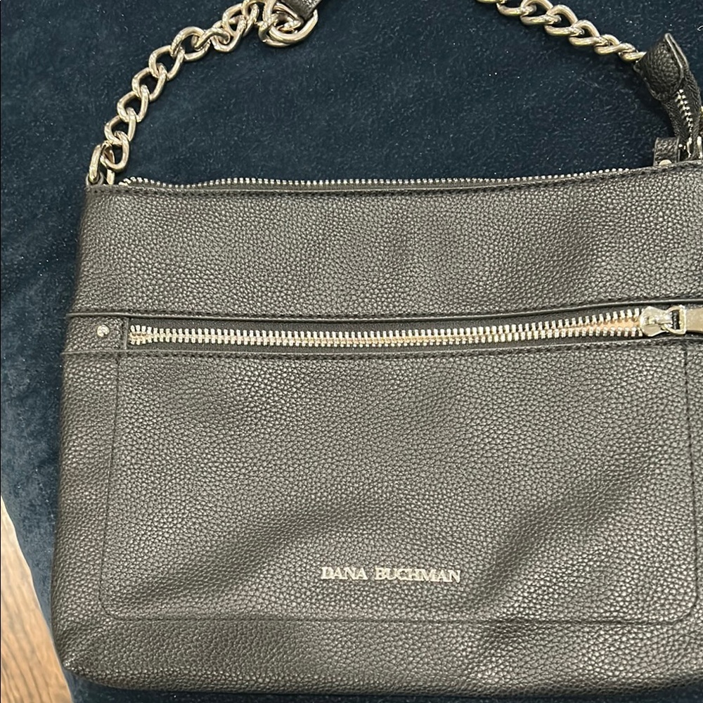Dana Buchman Charcoal Leather Chain Strap Bag